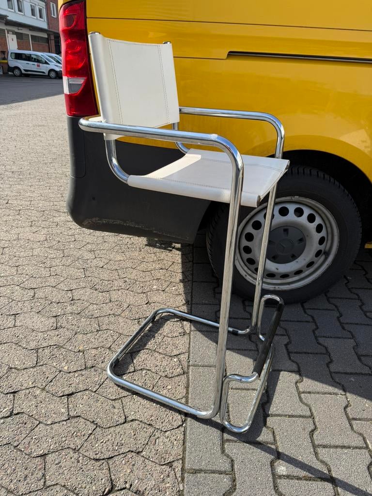 Marcel Breuer voor Thonet barkruk wit leer, Ophalen, 60 tot 90 cm, Leer, Zo goed als nieuw