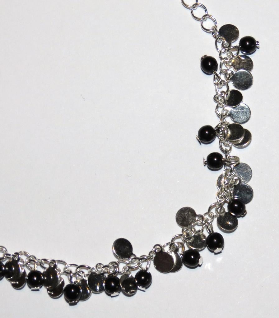 Ziverkleurig enkelbandje met zwarte kralen  25cm, Marktplaats@koningsieraden.nl, Overige materialen, Verzenden, Zwart