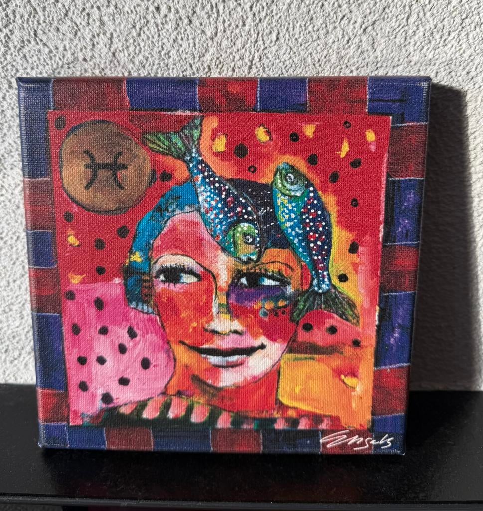 Kleurrijke canvas Astrid Engels “Vissen”, Ophalen of Verzenden