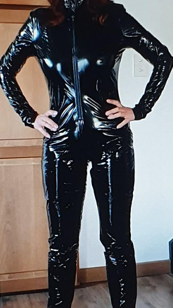 Pu imitatieleren catsuit gecombineerd met pu leren sokken, Verzenden, Nieuw, Maat 46/48 (XL) of groter, Zwart