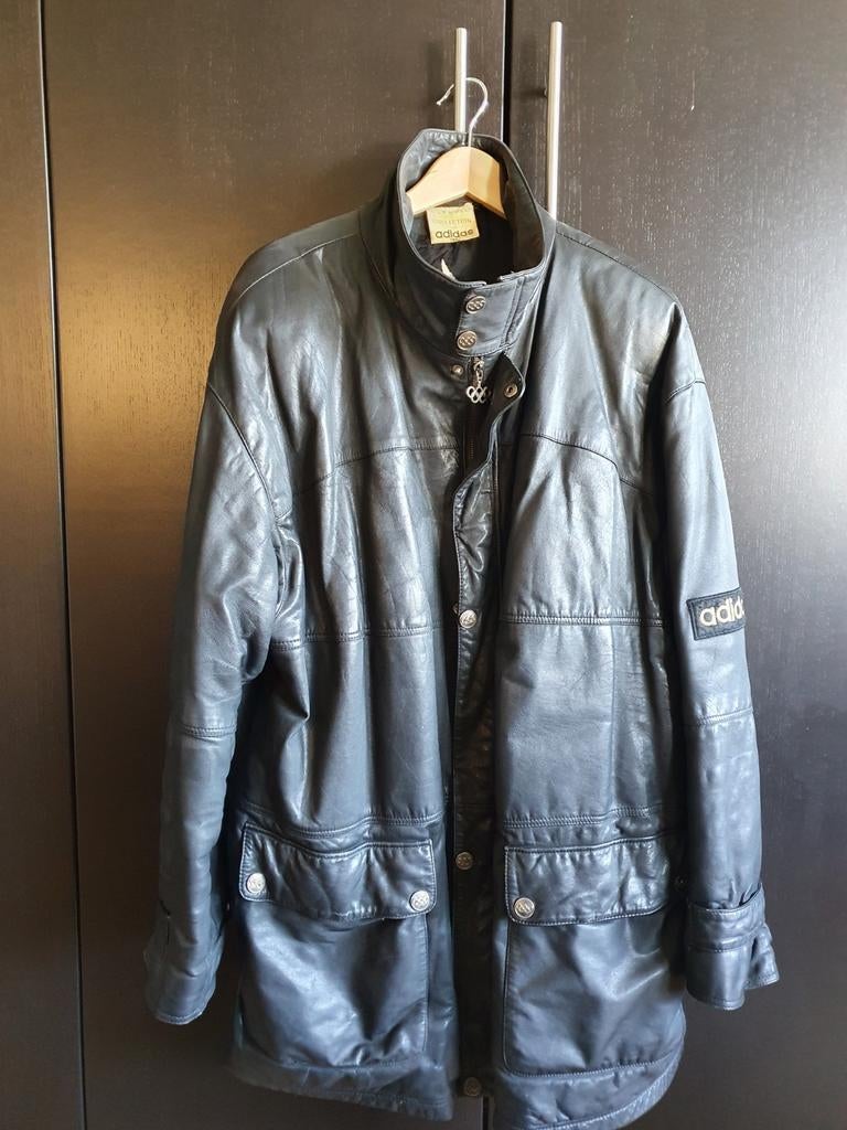 Vintage Adidas leren jas St Moritz 1948, Zwart, Overige maten, Ophalen of Verzenden, Adidas