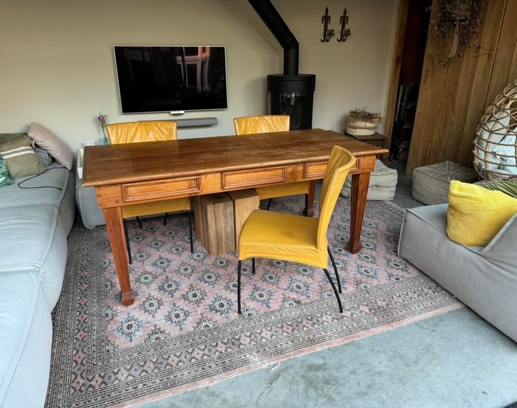 Montis Spica Stoel Leemkleurig Leder 4 stoelen, Huis en Inrichting, Stoelen, Ophalen, Modern zonder armleuning, Gebruikt, Overige kleuren