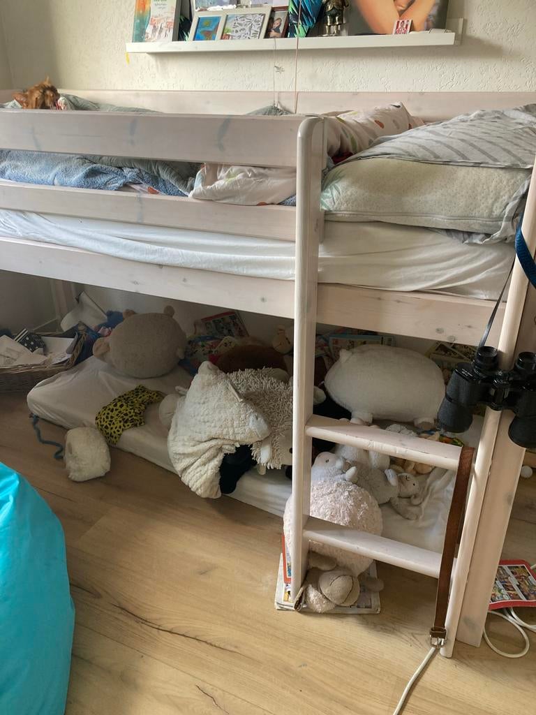 Halfhoogslaper Offwhite Hout 90x200, Ophalen, 85 tot 100 cm, Gebruikt, Hoogslaper of Stapelbed