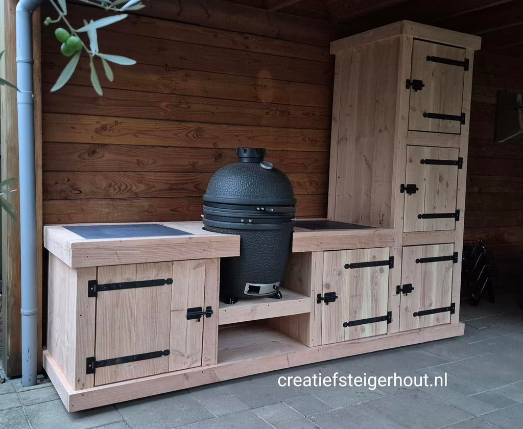 Douglas houten buitenkeuken hoge kast kamado bbq koelkast, Ophalen of Verzenden, Nieuw
