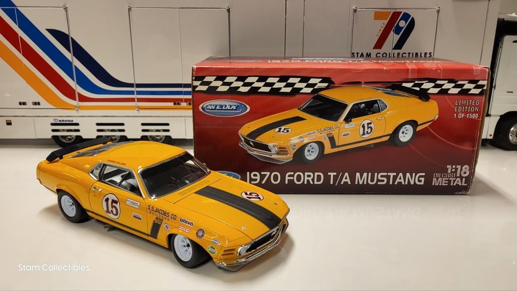 Welly Ford Mustang T/A #15 Yellow - 1970, Auto, Ophalen of Verzenden, Zo goed als nieuw, Welly