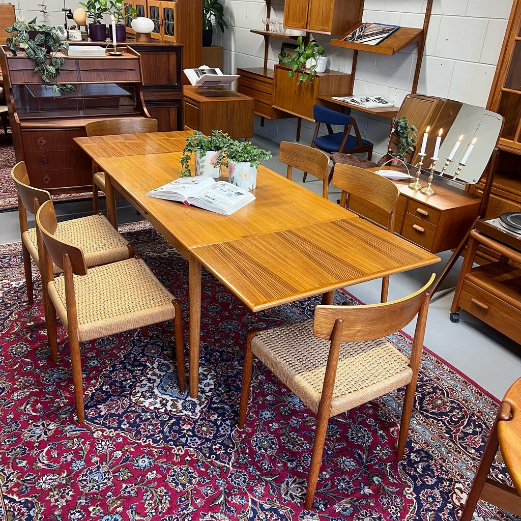 **SALE**  Vintage verlengbare eettafel, Deens, Gebruikt, ., Ophalen of Verzenden, 4 tot 6 stoelen