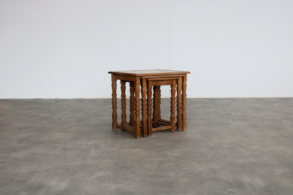 brutalist bijzettafels | nesting tables | jaren 60 | Deens, Minder dan 55 cm, Gebruikt, ., Ophalen of Verzenden