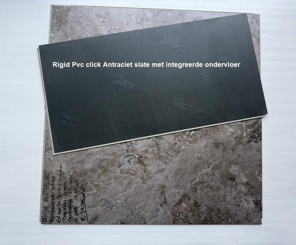Pvc click Antraciet Slate met integrrede ondervloer €16,95m2, Zwart, Nieuw, 25 tot 50 m², Laminaat