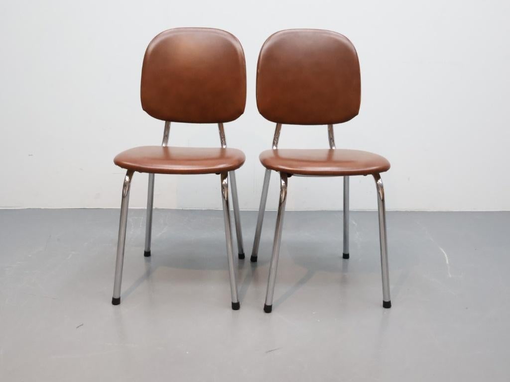 Vintage buisframe stoelen | Set van 2 | Bruin Skai, Ophalen, Twee, Bruin, .