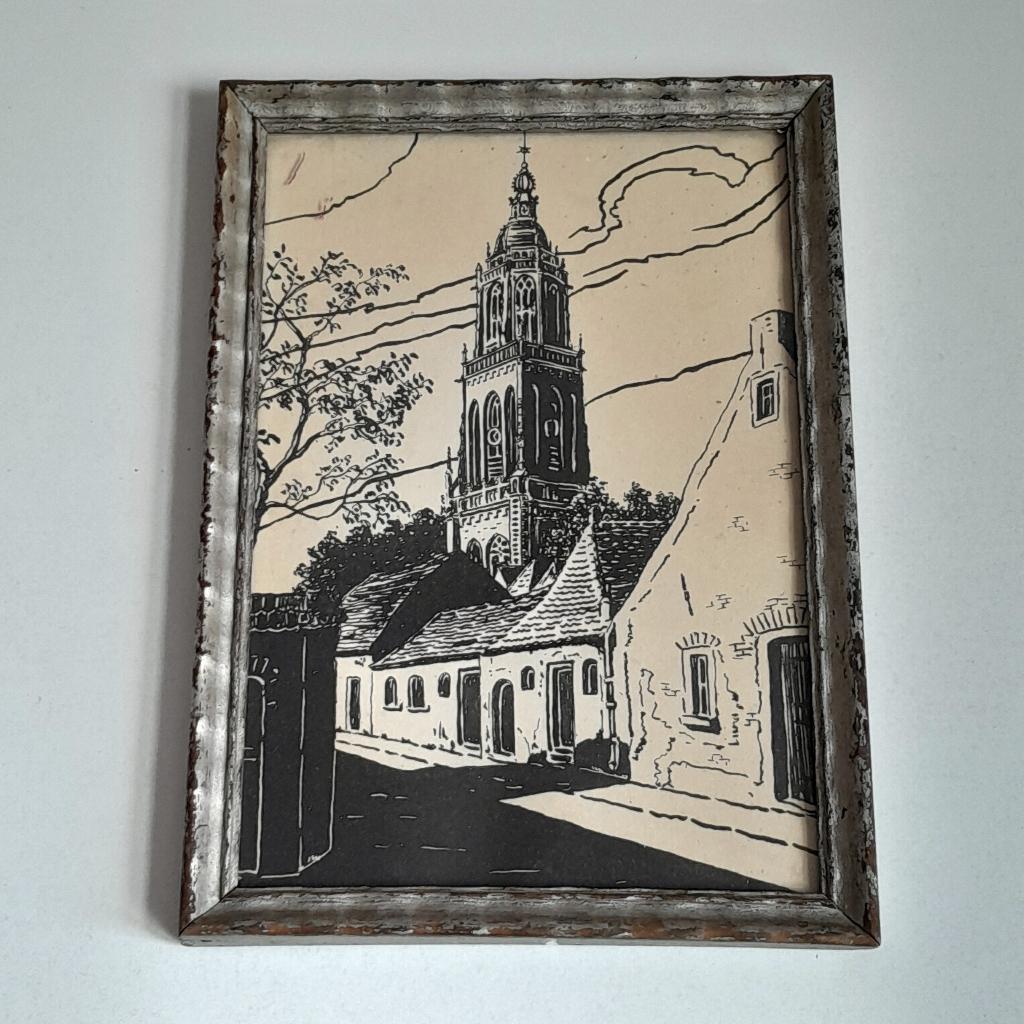 Antieke litho Cuneratoren Rhenen - historisch stadsgezicht, Ophalen of Verzenden