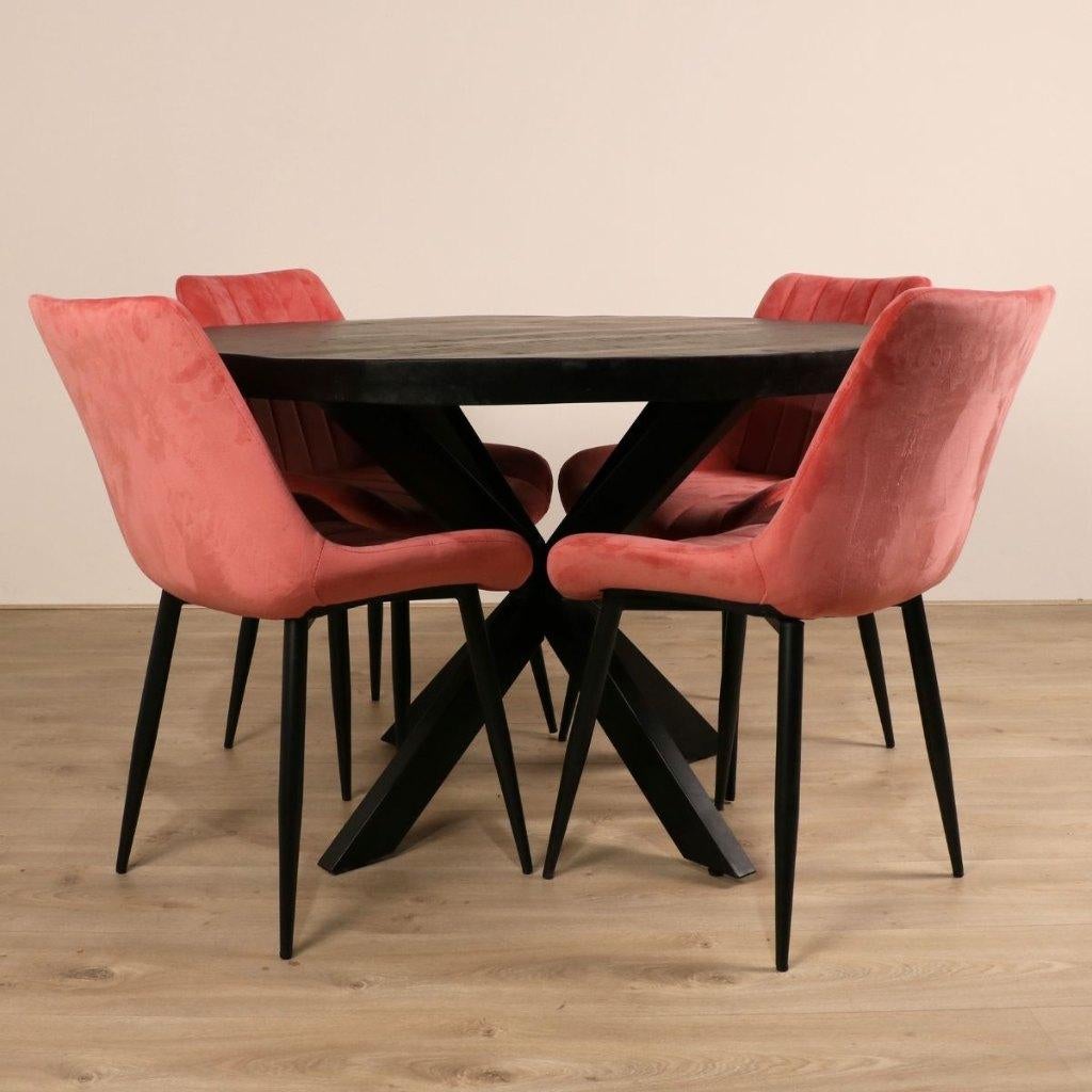 Ronde eettafel van zwart mangohout - 120 cm, Ophalen, Rond, Nieuw, Vier personen