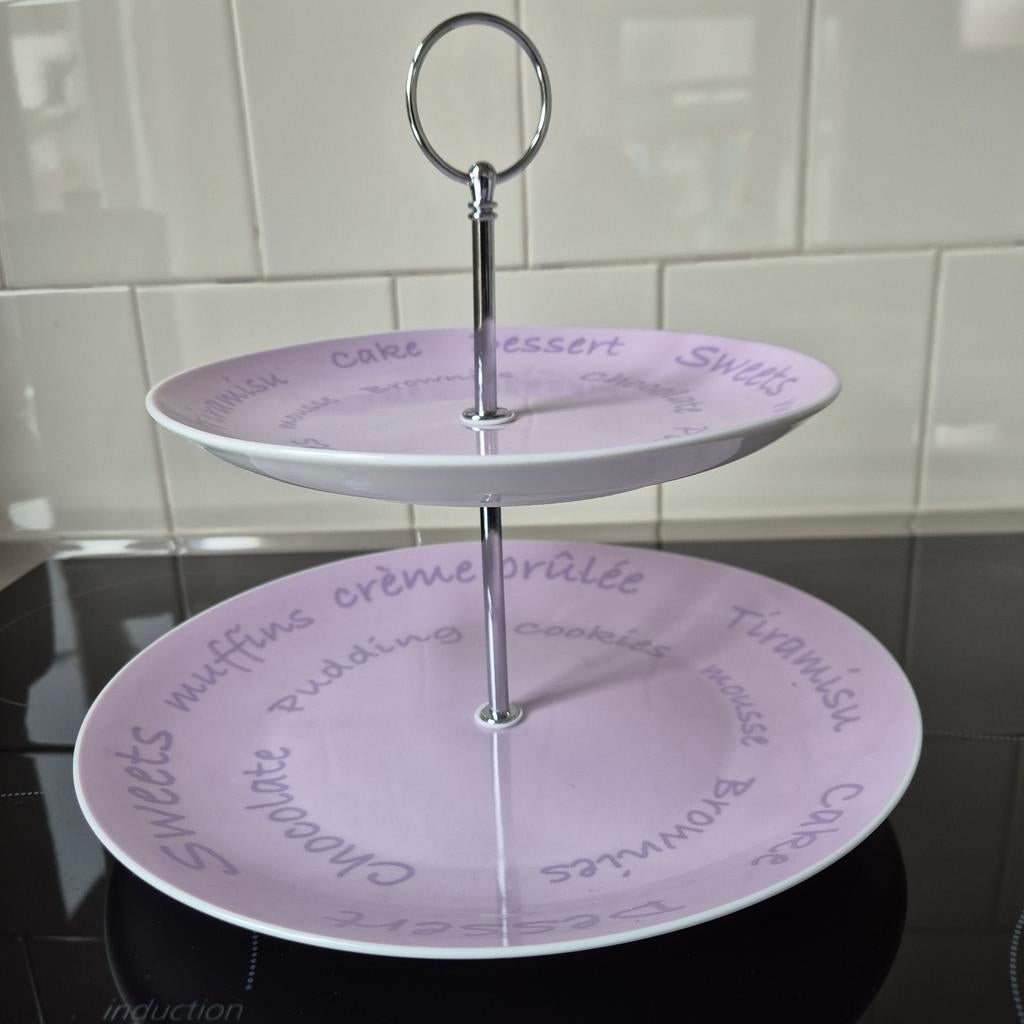 Etagere kleur LIla, tekst paars, taartplateau 27,5 cm bord, Huis en Inrichting, Ophalen of Verzenden, Zo goed als nieuw