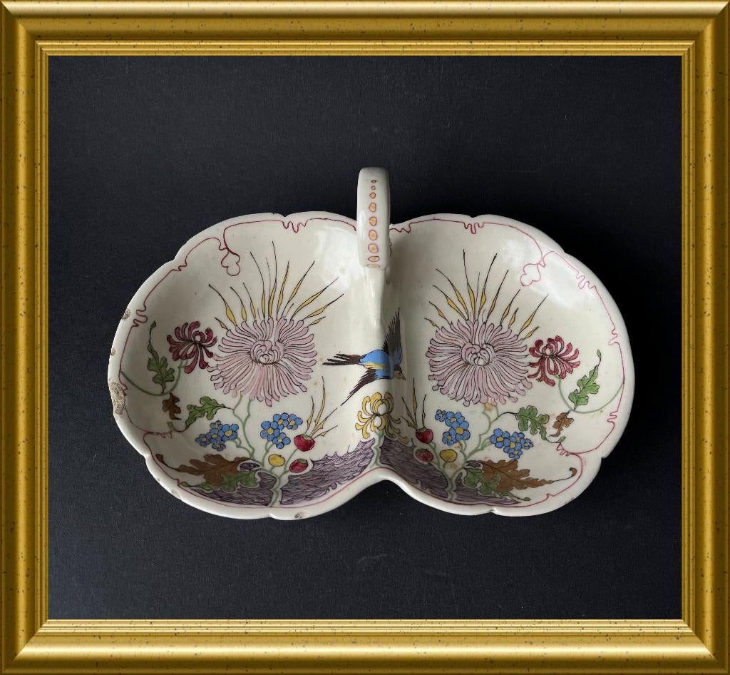 Platelen schaaltje :  Ivora plateel Gouda, bloemen, vogel, Antiek en Kunst, Antiek | Keramiek en Aardewerk, Ophalen of Verzenden