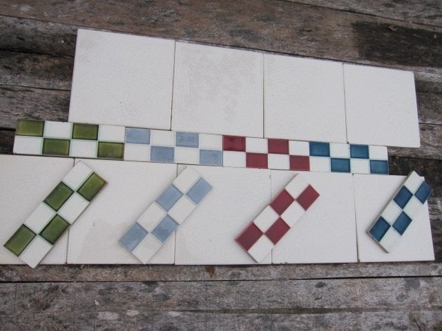Antieke geblokte randtegels 15.2x5.2 en 15.2x2.1cm, Ophalen of Verzenden