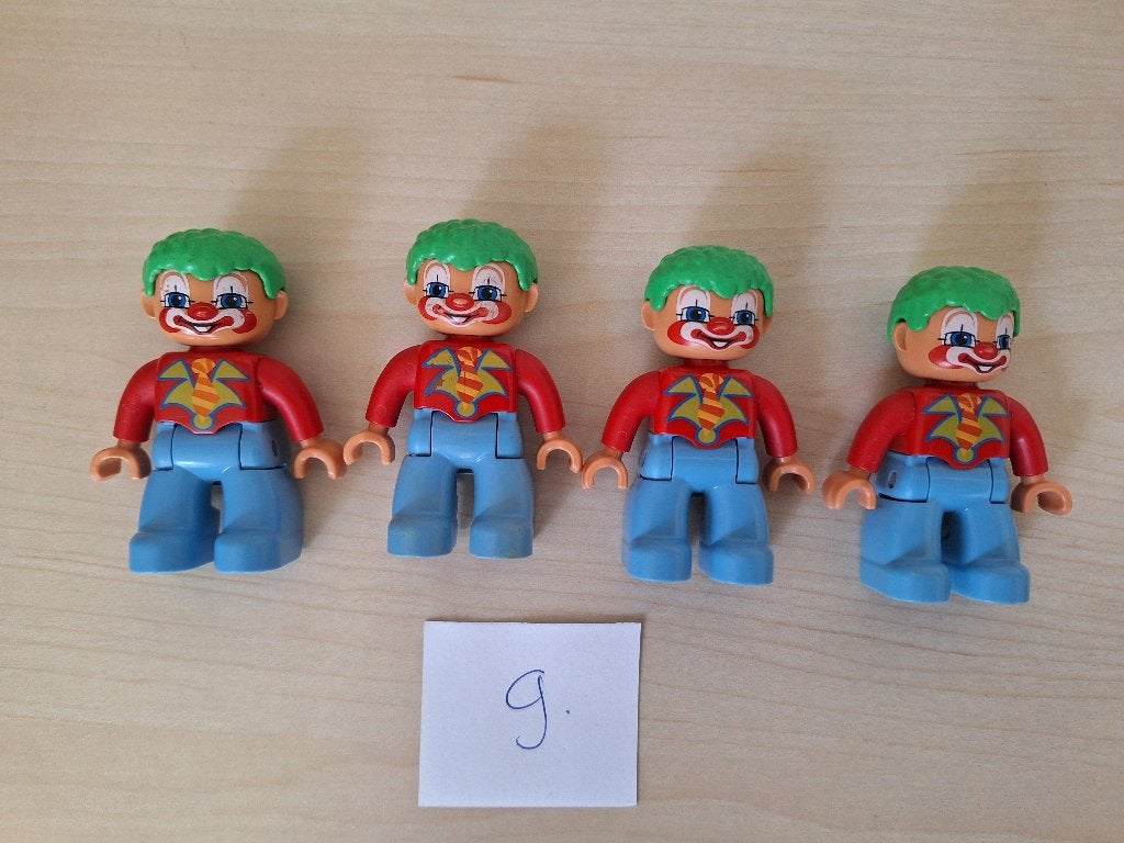 * Duplo: 4 Clownen poppetjes, pop, popjes *, Gebruikt, Overige thema's, Ophalen of Verzenden, Duplo