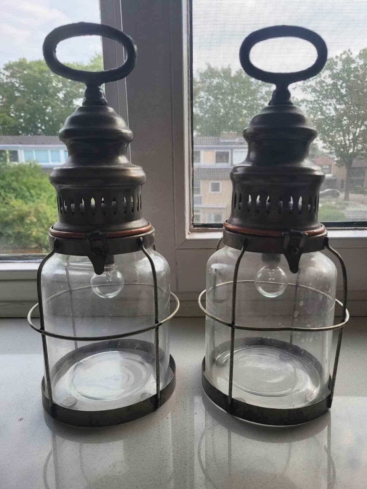 Set van 2 vintage lantaarns met glazen pot, Ophalen