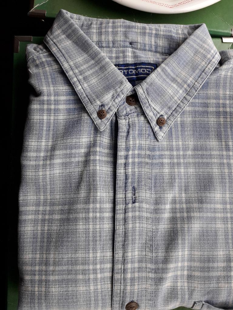 Heren overhemd grijs blauw korte mouw. zgan mt XL. 5,00, Blauw, Nieuw, Ophalen of Verzenden, Halswijdte 43/44 (XL)