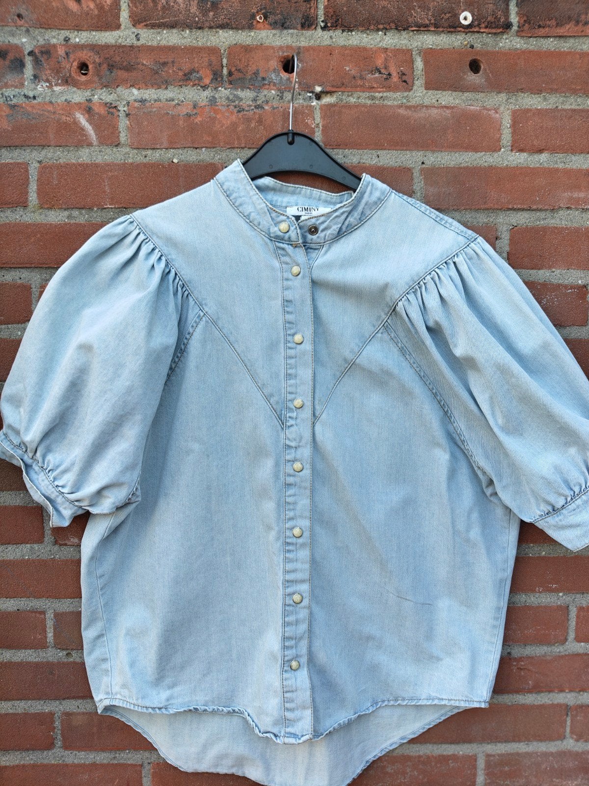 GIMINI denim blouse met pofmouwen, Maat 38/40 (M), Blauw, GIMINI, Ophalen of Verzenden
