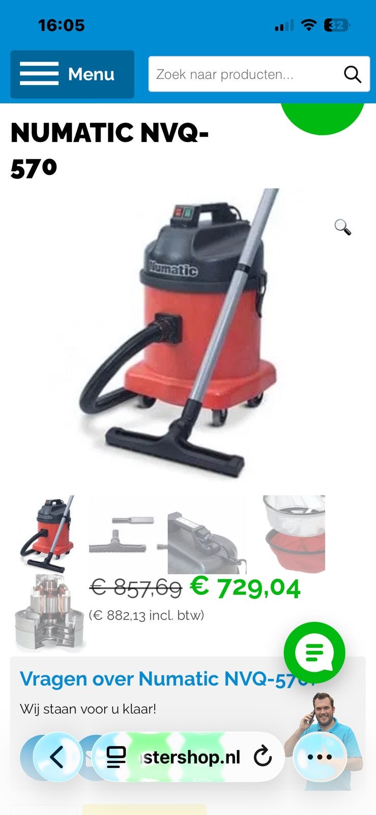 Grote Numatic NVQ 570 industriële stofzuiger 1200 watt, Ophalen, Gebruikt, Industriële stofzuiger, Reservoir