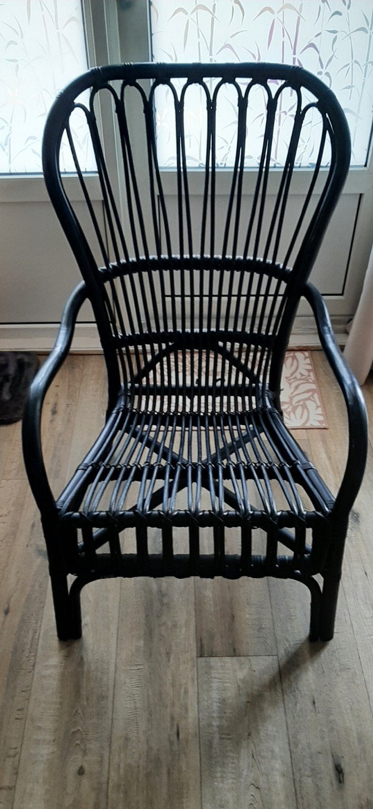 Zwarte rotan stoel, Huis en Inrichting, Stoelen, Gebruikt, Bohemian, Klassiek, Zwart, Riet of Rotan