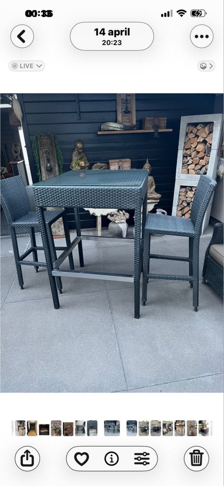 Buiten bartafel met 2 barstoelen, Ophalen, Zo goed als nieuw, Inclusief barstoelen