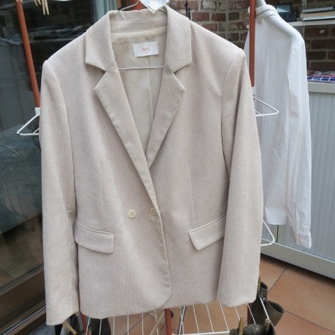 Blazer nieuw beige fijn geribd Her. mt 40, Kleding | Dames, Maat 38/40 (M), Beige, Nieuw, Ophalen of Verzenden
