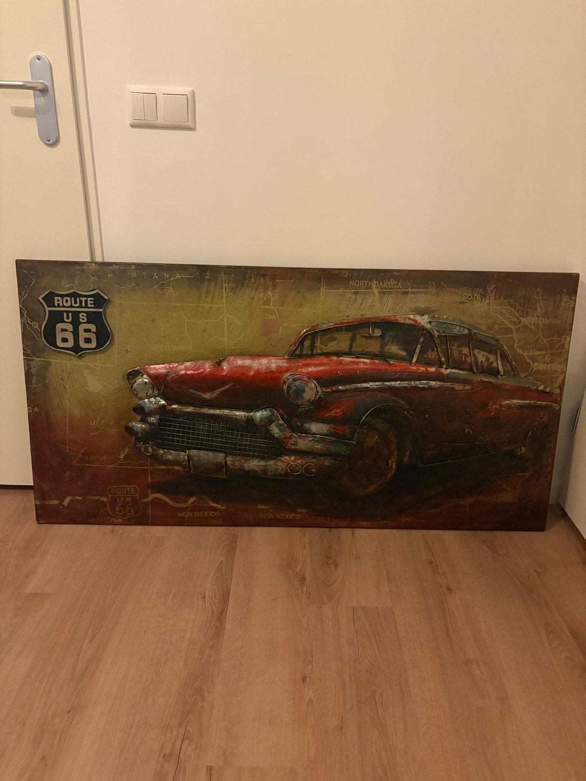 Uniek 3D Schilderij: Route 66 Klassieke Auto, Antiek en Kunst, 3D-effect, Gemengde techniek, Overige materialen, Ophalen