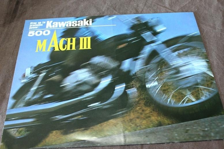 Kawasaki 500 Mach III H1 motorfiets verkoop folder, Ophalen of Verzenden, Kawasaki