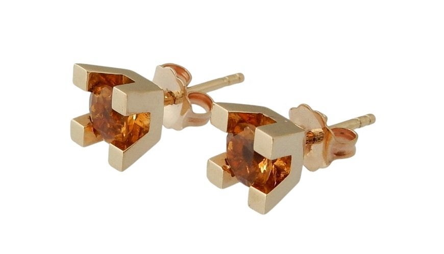 14 karaat Gouden Oorbellen Oorstekers met Citrien edelstenen, Jw, Verzenden, Nieuw, Met edelsteen