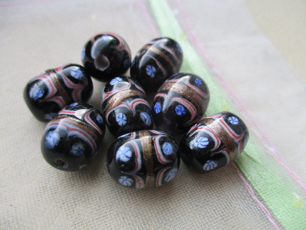 1182/ zwarte millefiori lampwork glaskralen, Ophalen of Verzenden, Nieuw, Kraal