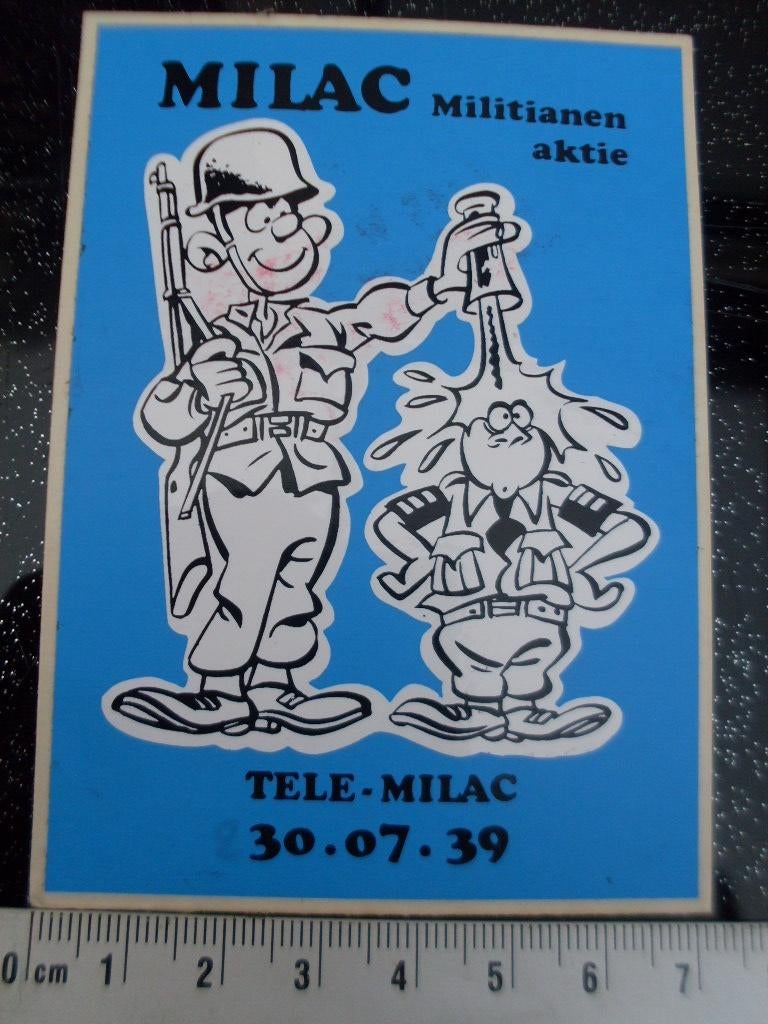 sticker milac militianen aktie tele-milac leger belgie strip, Verzenden, Zo goed als nieuw, Bedrijf of Vereniging