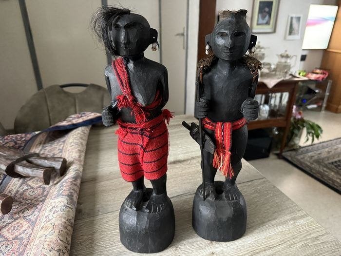 2 Beelden Afrika Masai. Man en Vrouw met Kind., Verzamelen, Beelden en Beeldjes, Ophalen of Verzenden, Zo goed als nieuw, Mens