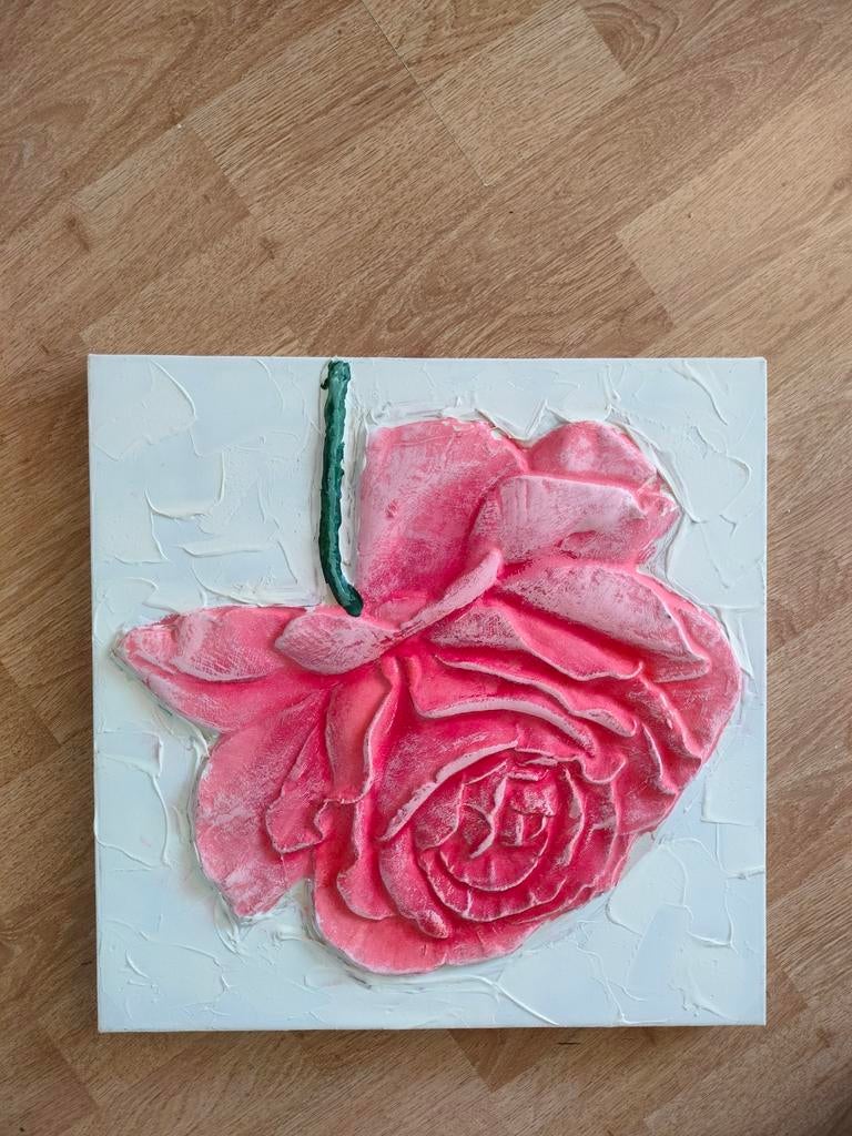 Roze roos schilderij met textuur, Ophalen of Verzenden