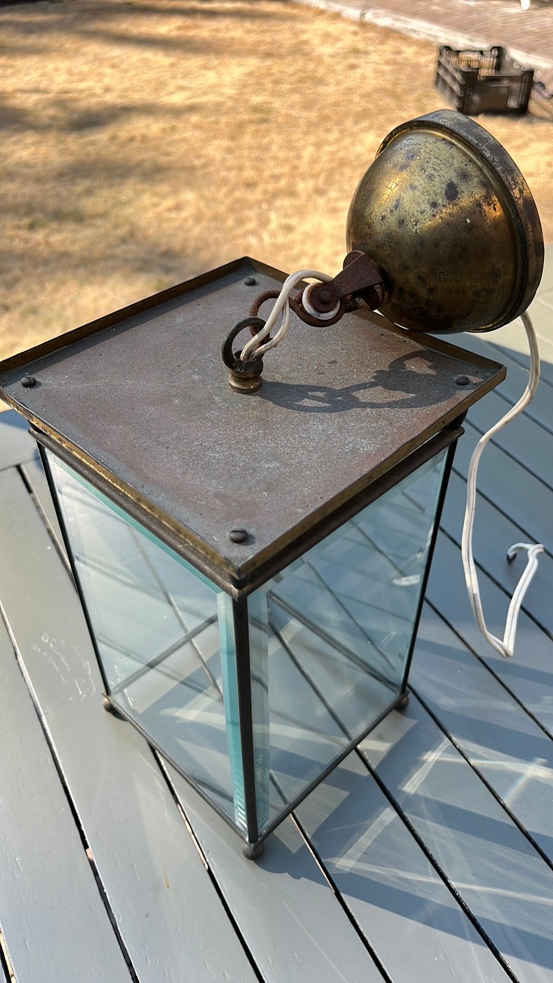 Oude messing? Ganglamp lamp voor in de hal facet geslepen, Ophalen of Verzenden