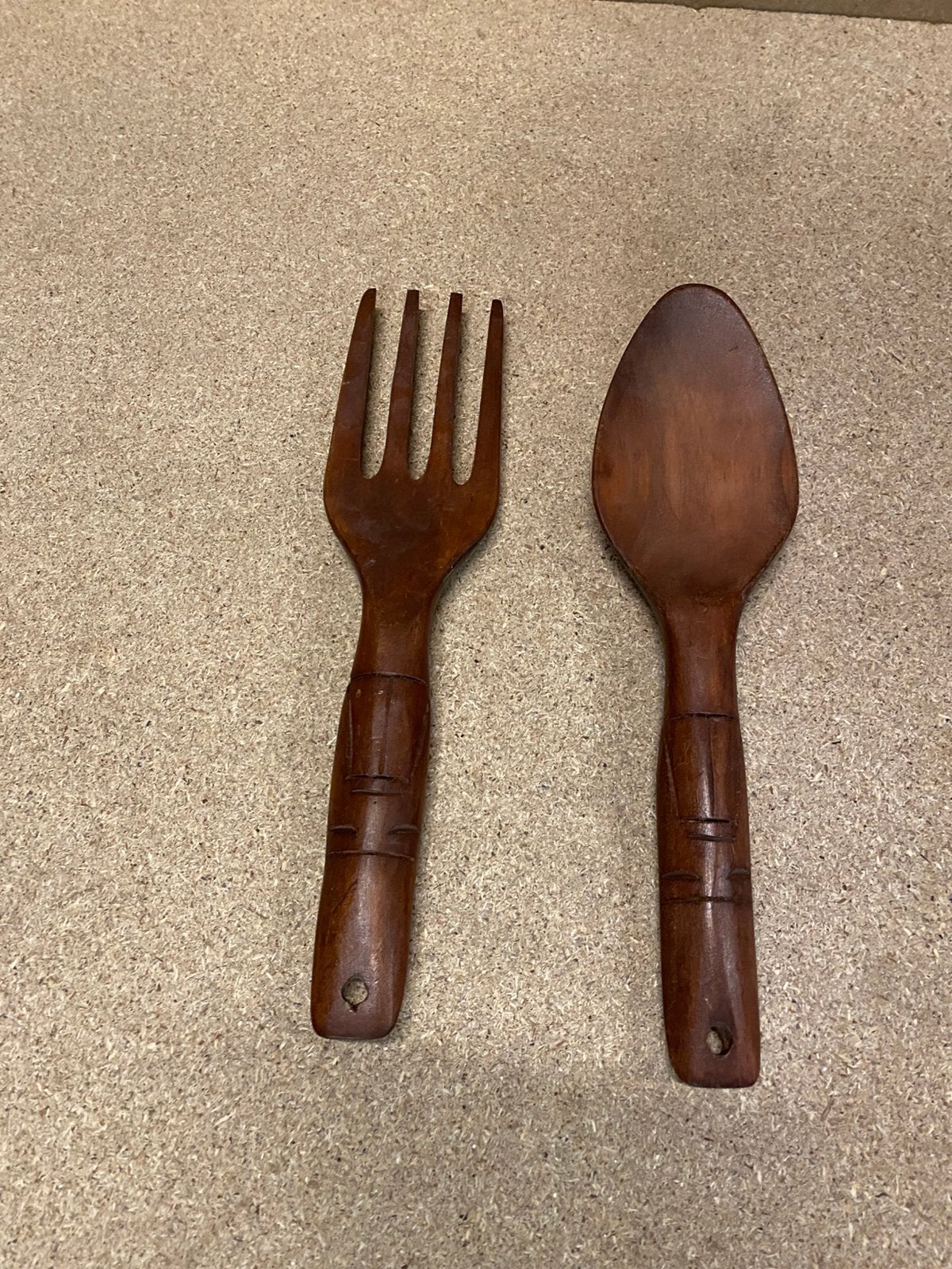 Antieke vork en lepel hout groot, Ophalen of Verzenden
