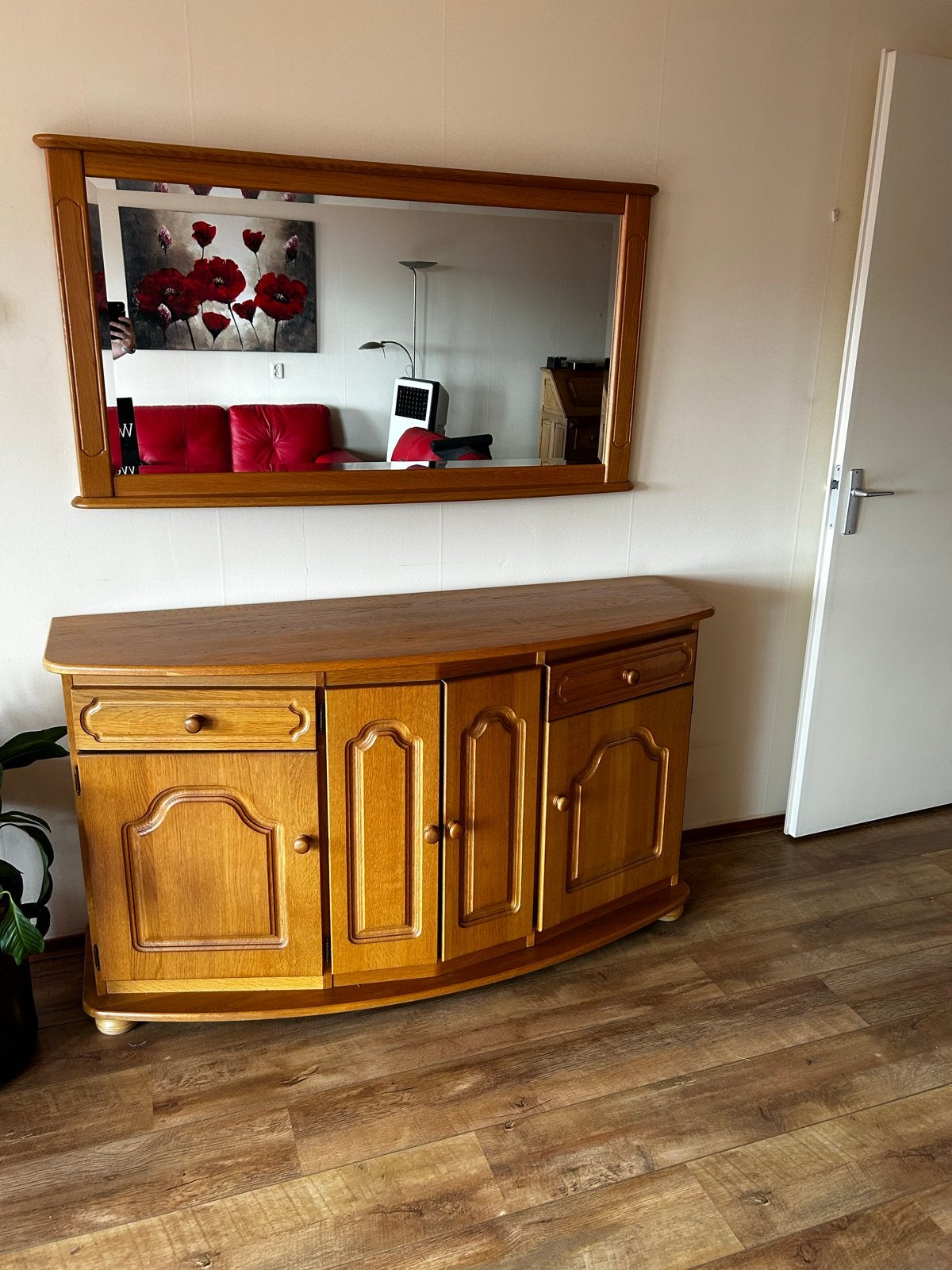 Dressoir met spiegel, blank eiken, Huis en Inrichting, Kasten | Dressoirs, Ophalen, Gebruikt, 100 tot 150 cm, Eikenhout