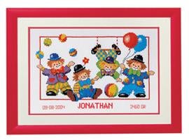 Borduurpakket Geboortetegel clowntjes 70674, Geen, Geen, Nieuw, Ophalen of Verzenden