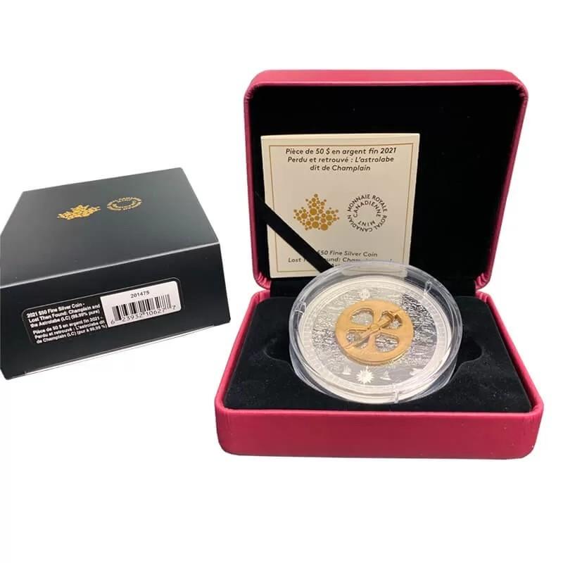 Canada 2021 5 Oz Zilver $50 Champlain Astrolabe, Ophalen of Verzenden, Zilver