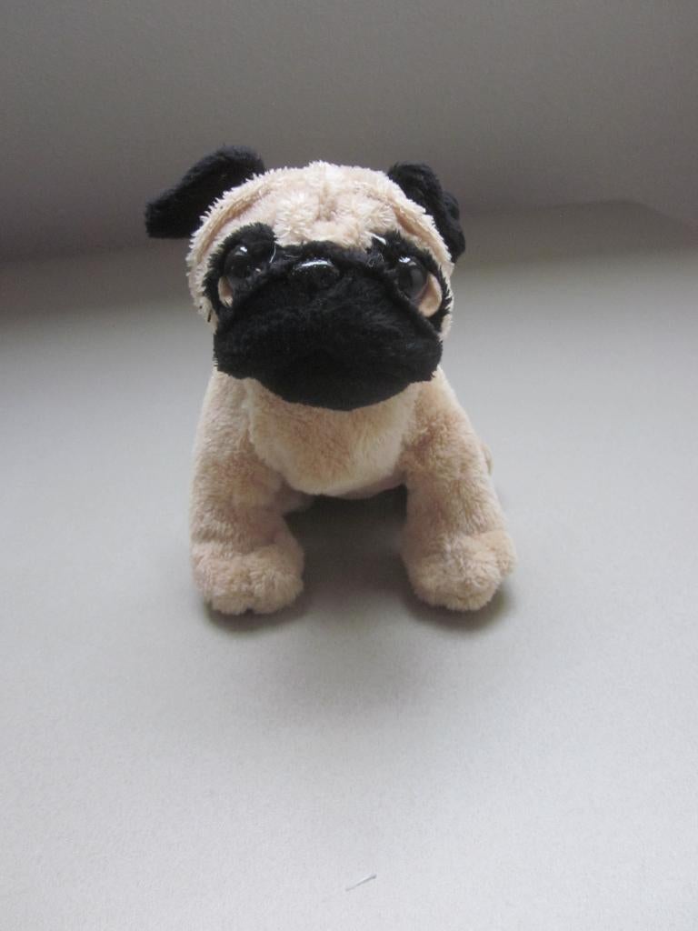 GANZ realistische mopshond bruin-zwarte knuffel kunststof og, Overige merken, Overige karakters, Middelgroot (20 tot 80 cm), Meerkleurig