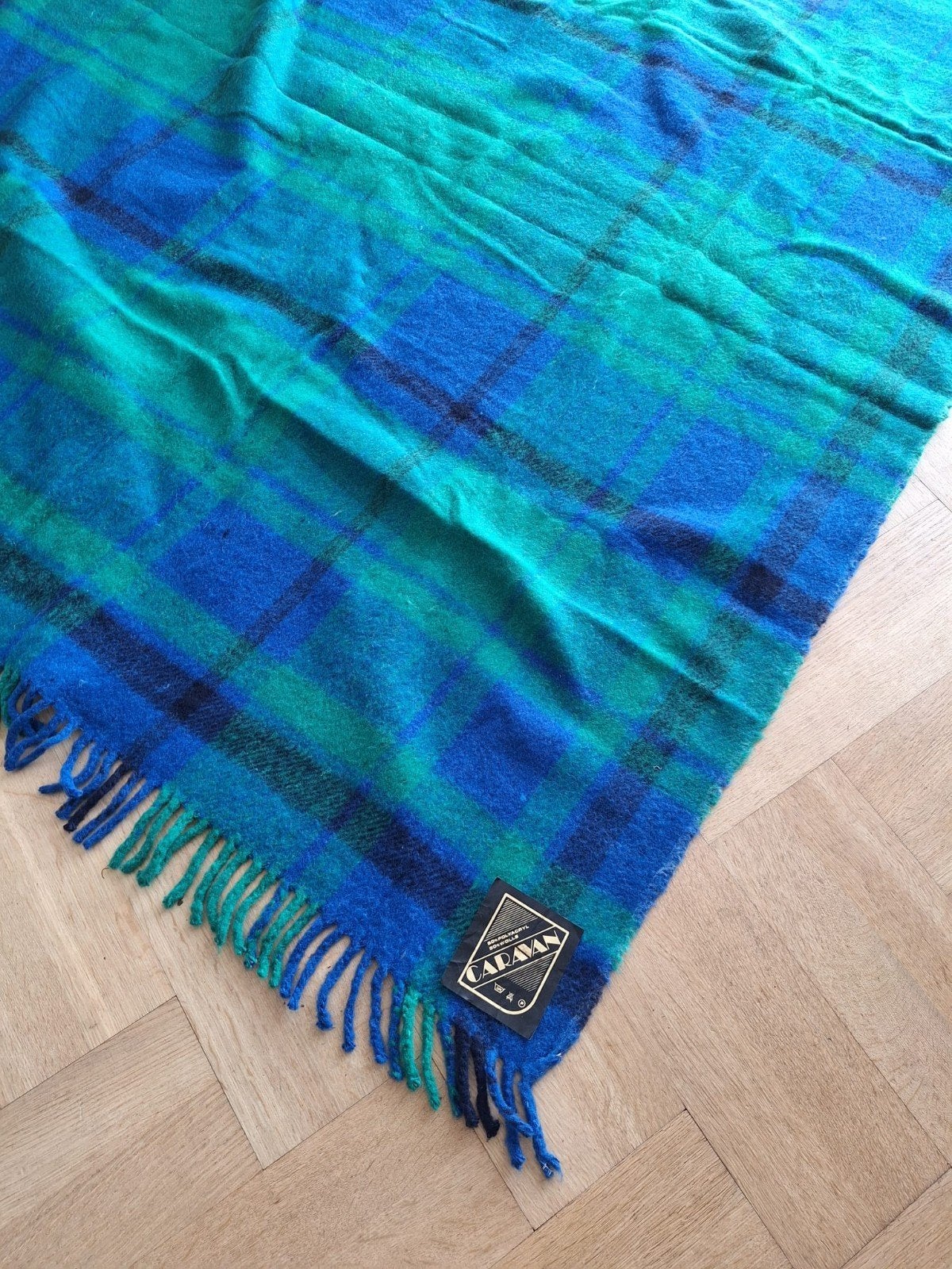 Originele vintage woondeken, plaid blauw-groen, Huis en Inrichting, Woonaccessoires | Plaids en Woondekens, Ophalen of Verzenden