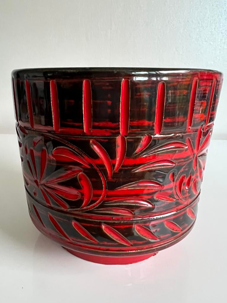 Vintage Fratelli Fanciullacci Italy Bloempot Rood Sgrafitto, Antiek en Kunst, Ophalen of Verzenden