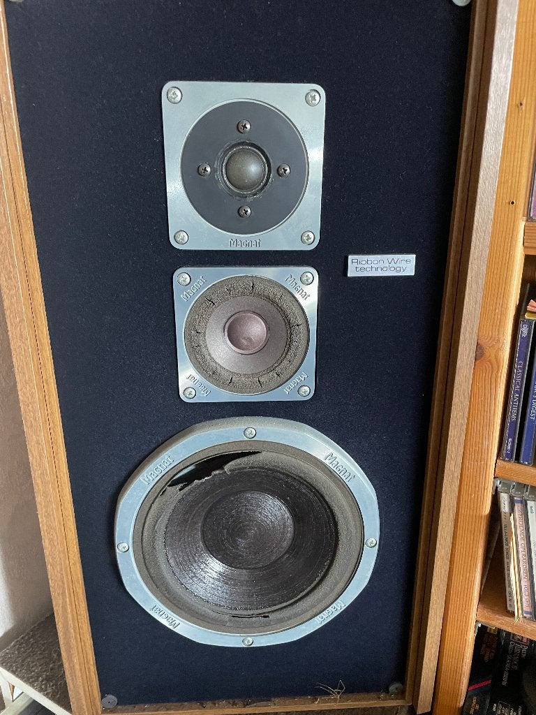 Magnat MIG Ribbon 7 Speakers Boxen Vintage, Ophalen, Gebruikt, 120 tot 150 watt, Magnat