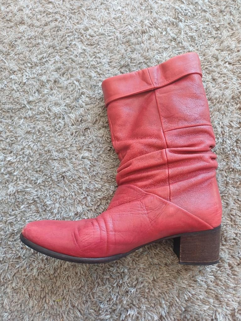 Rode, leren laarzen, maat 41, Kleding | Dames, Schoenen, Ophalen, Hoge laarzen, Antiguana, Gedragen