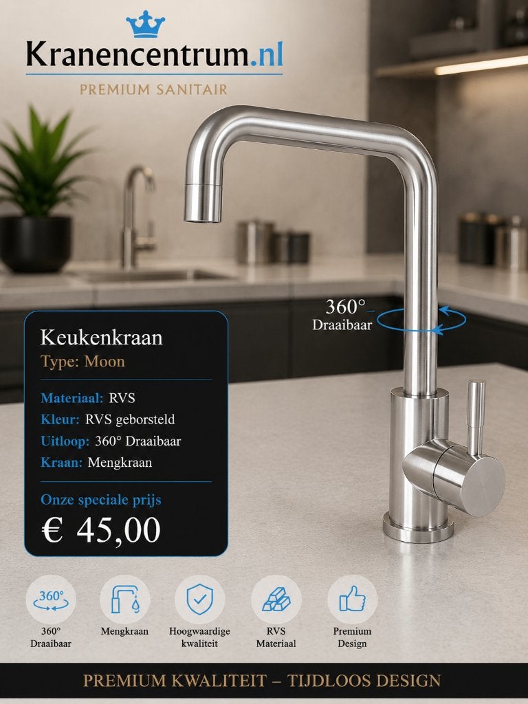 RVS Keukenkraan - Type Moon  360 Draaibaar Design Mengkraan