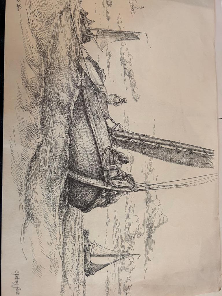 Wieringer aken aan de kop - Tekening van C. Petri '76, Antiek en Kunst, Ophalen