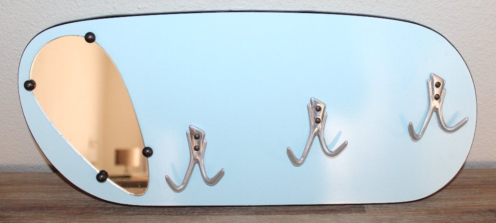 SALE Vintage formica kapstok met spiegeltje - lichtblauw, Antiek en Kunst, Ophalen of Verzenden