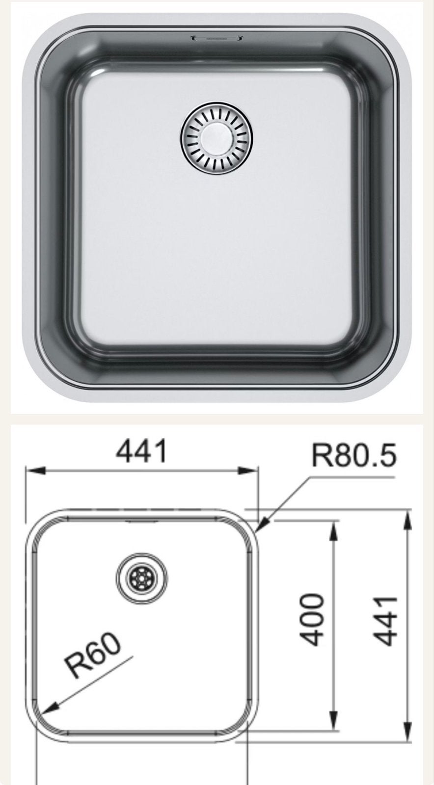 Franke Smart spoelbak, vierkant, 441x441mm, Ophalen, Overige typen, Metaal, Overige merken