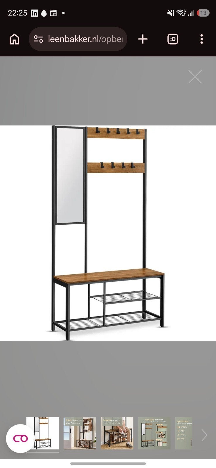 Garderoberek nieuw in doos (gebroken spiegel), Huis en Inrichting, Ophalen, Minder dan 50 cm, Nieuw, 150 tot 200 cm