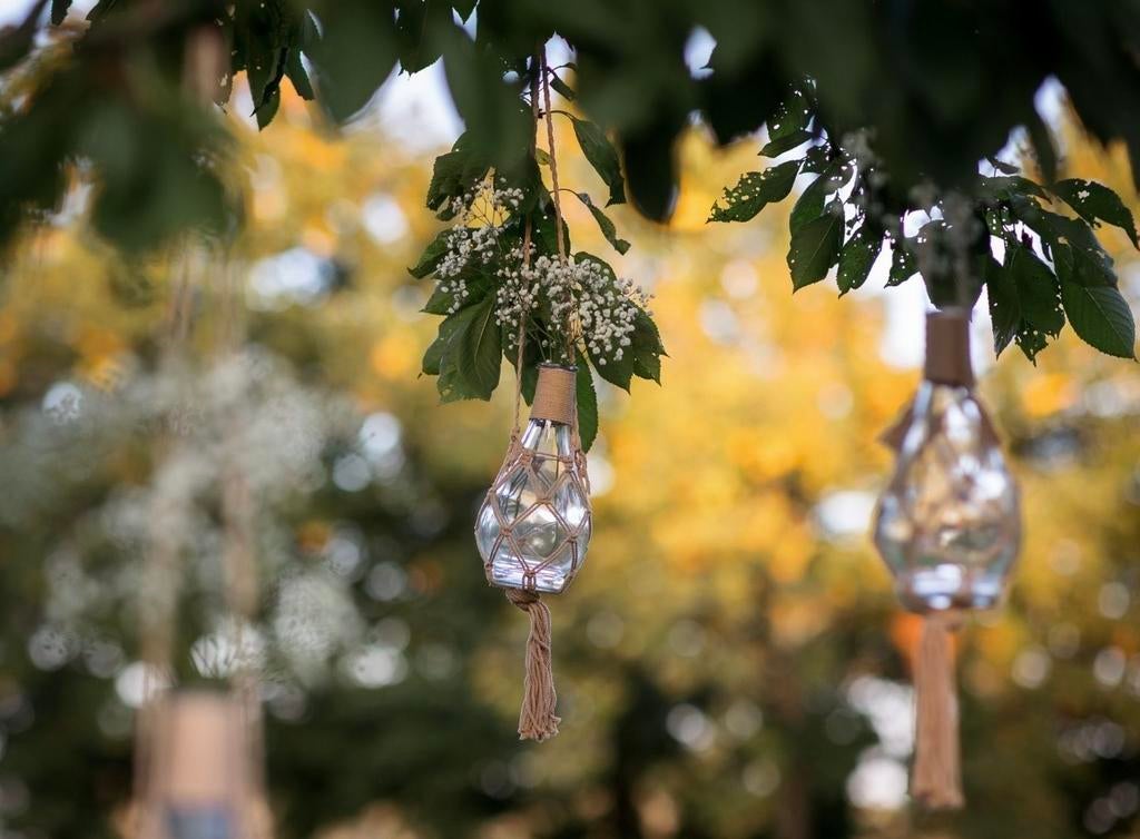 Decoratie bruiloft of tuinfeest 8 boho glazen vaasjes zgan, Ophalen of Verzenden, Zo goed als nieuw