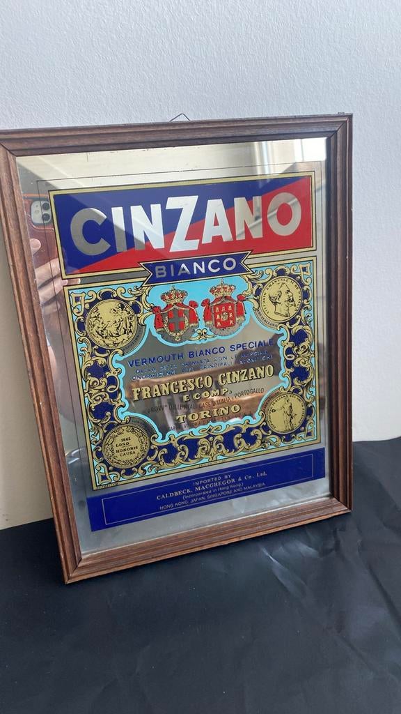 Vintage Cinzano Bianco Spiegel - Reclamebord, Ophalen of Verzenden